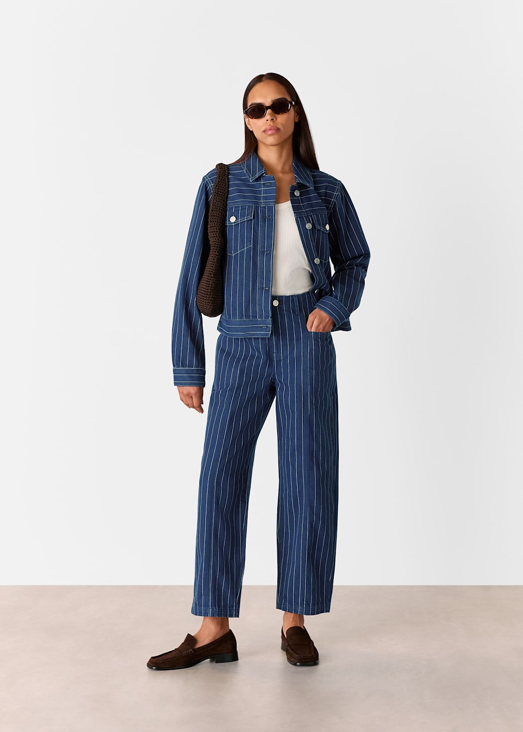 Navy/Multi Pinstripe Denim Jacket