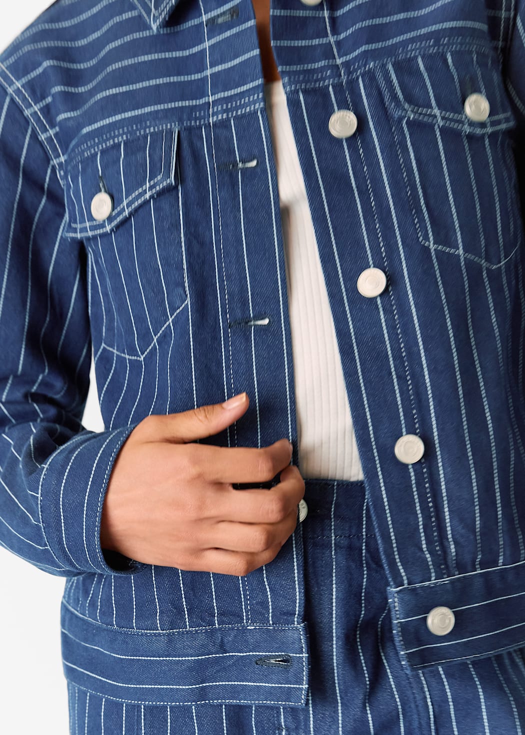 Navy/Multi Pinstripe Denim Jacket