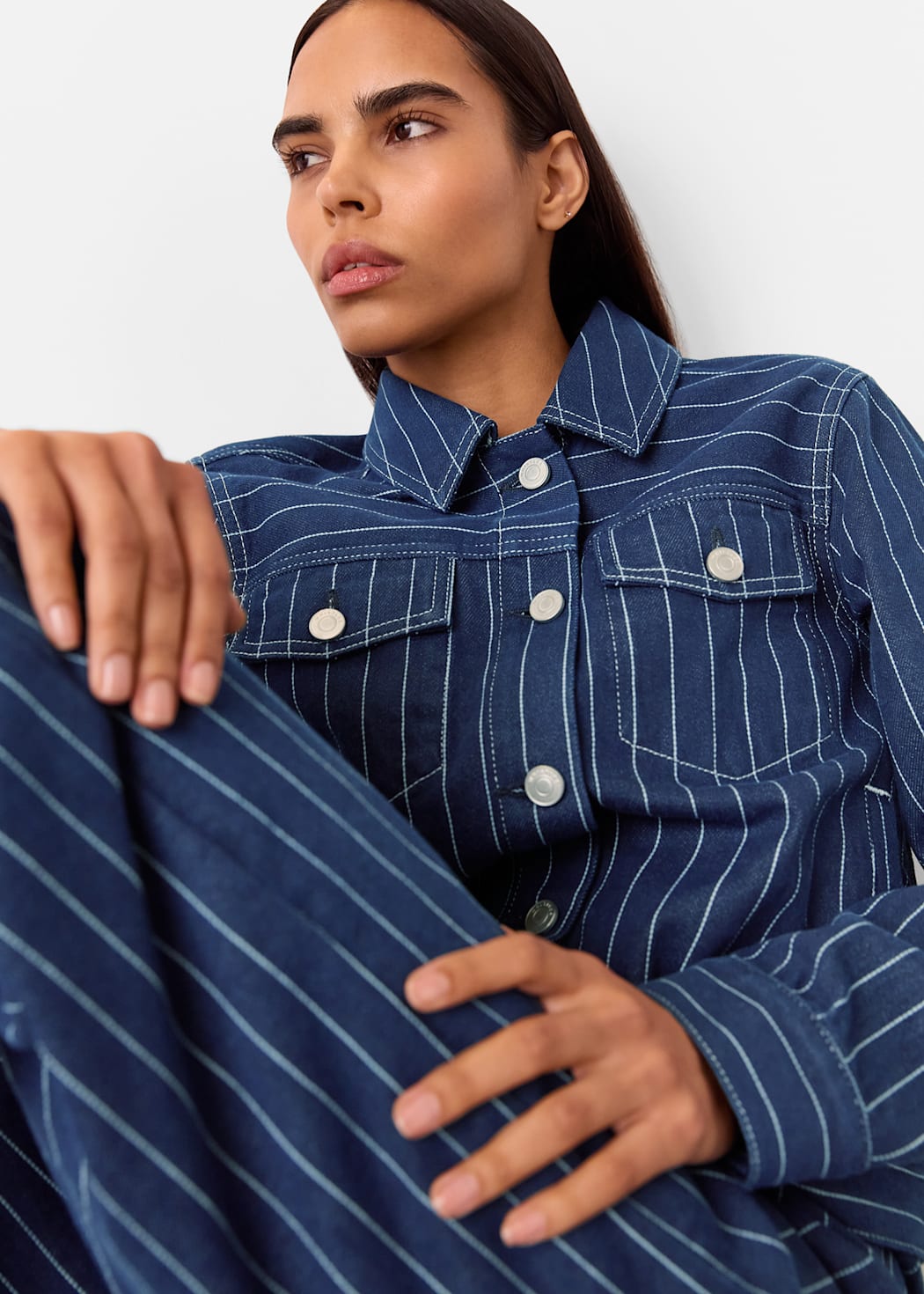 Navy/Multi Pinstripe Denim Jacket