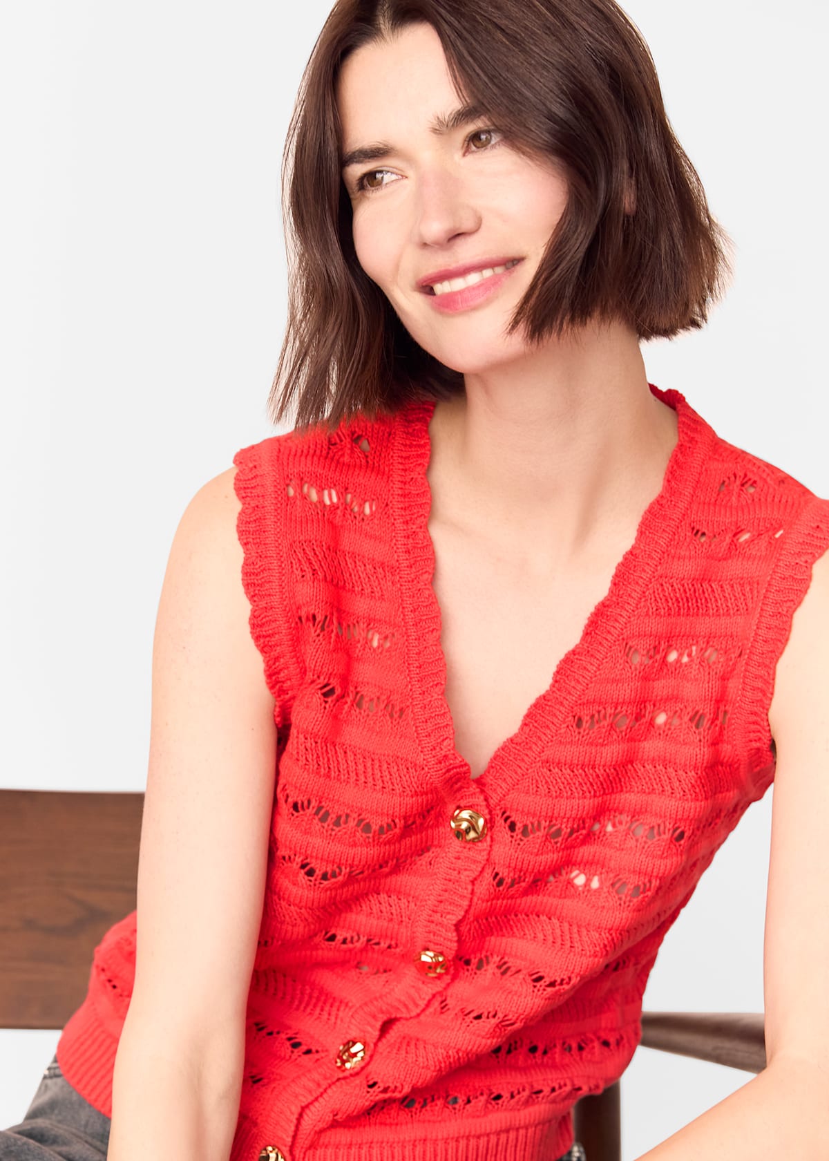 Red Pointelle Detail Tank Top