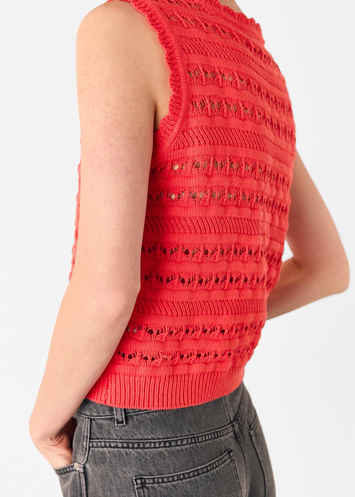 Red Pointelle Detail Tank Top