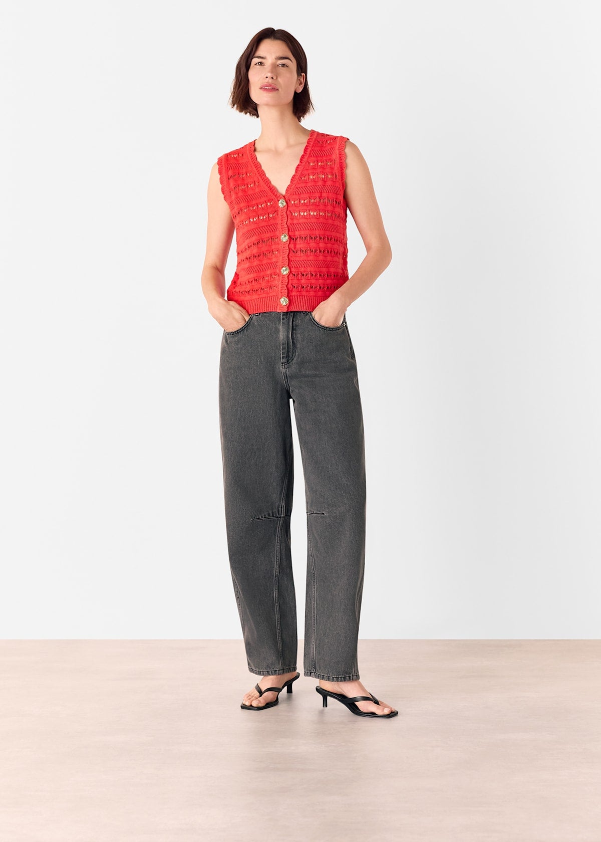 Red Pointelle Detail Tank Top