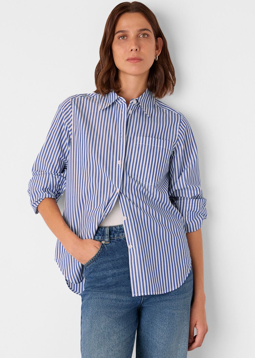 Blue/White Relaxed Fit Stripe Shirt