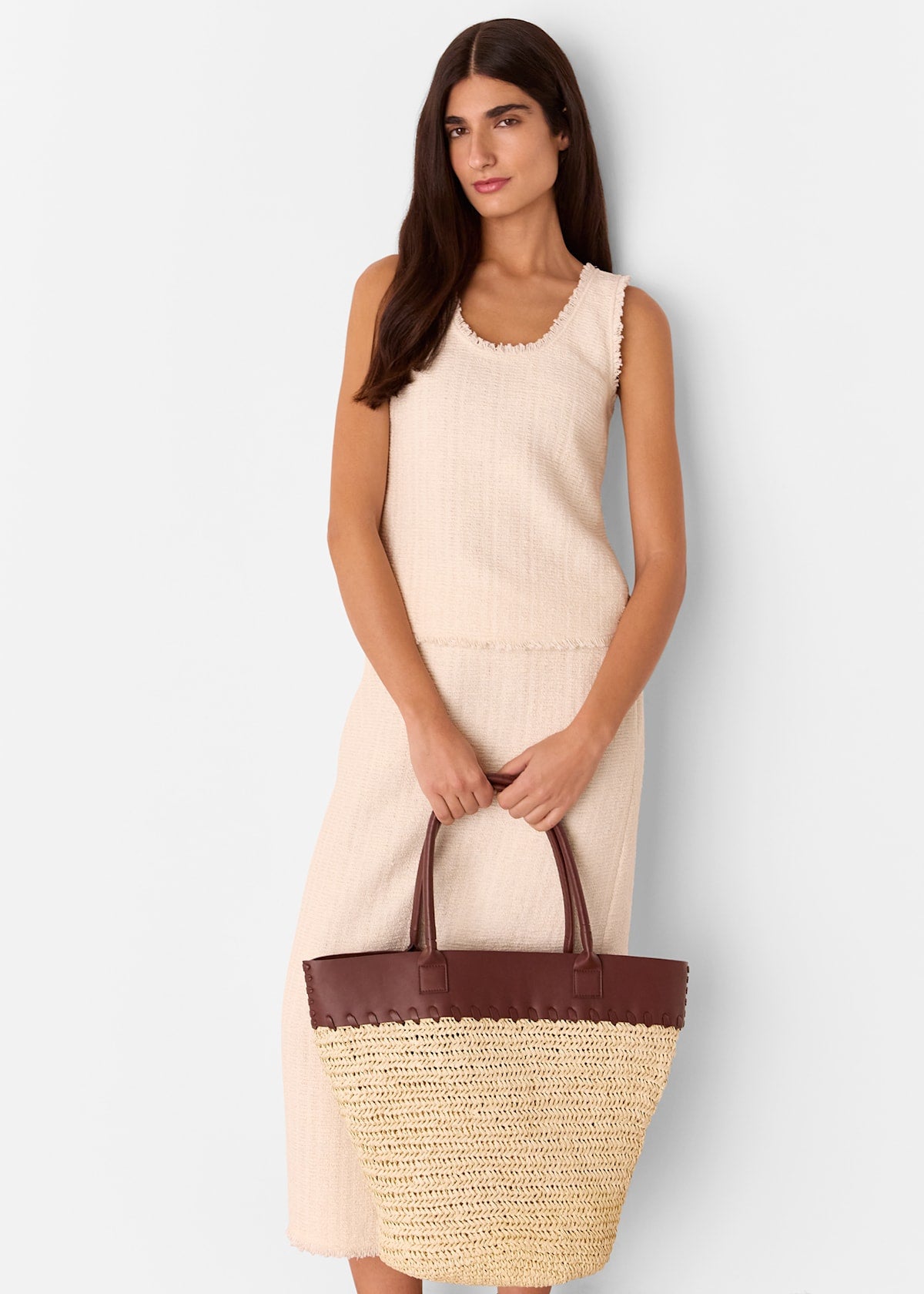 Neutral Ruhi Collar Straw Tote