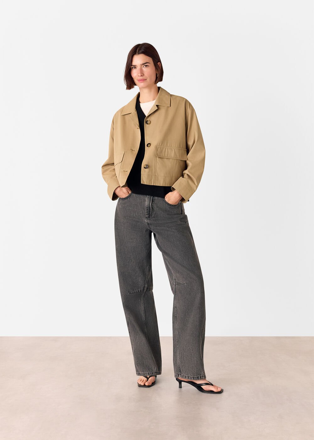 Neutral Short Cotton Trench Jacket