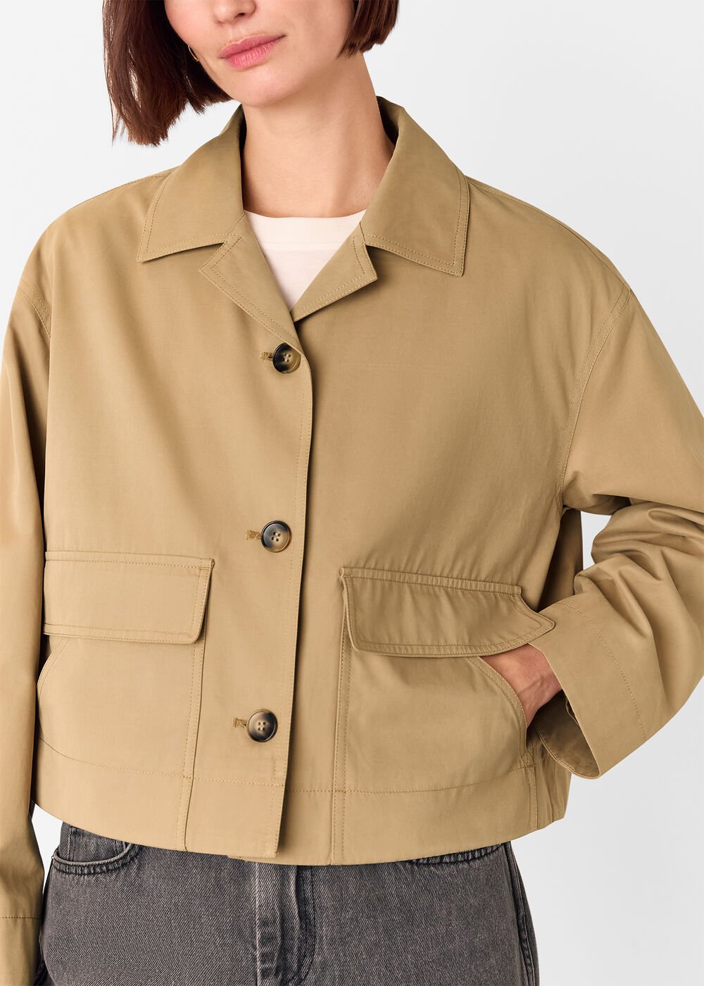 Neutral Short Cotton Trench Jacket