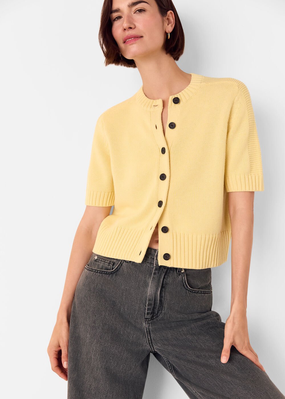 Yellow Short Sleeve Button Cardigan