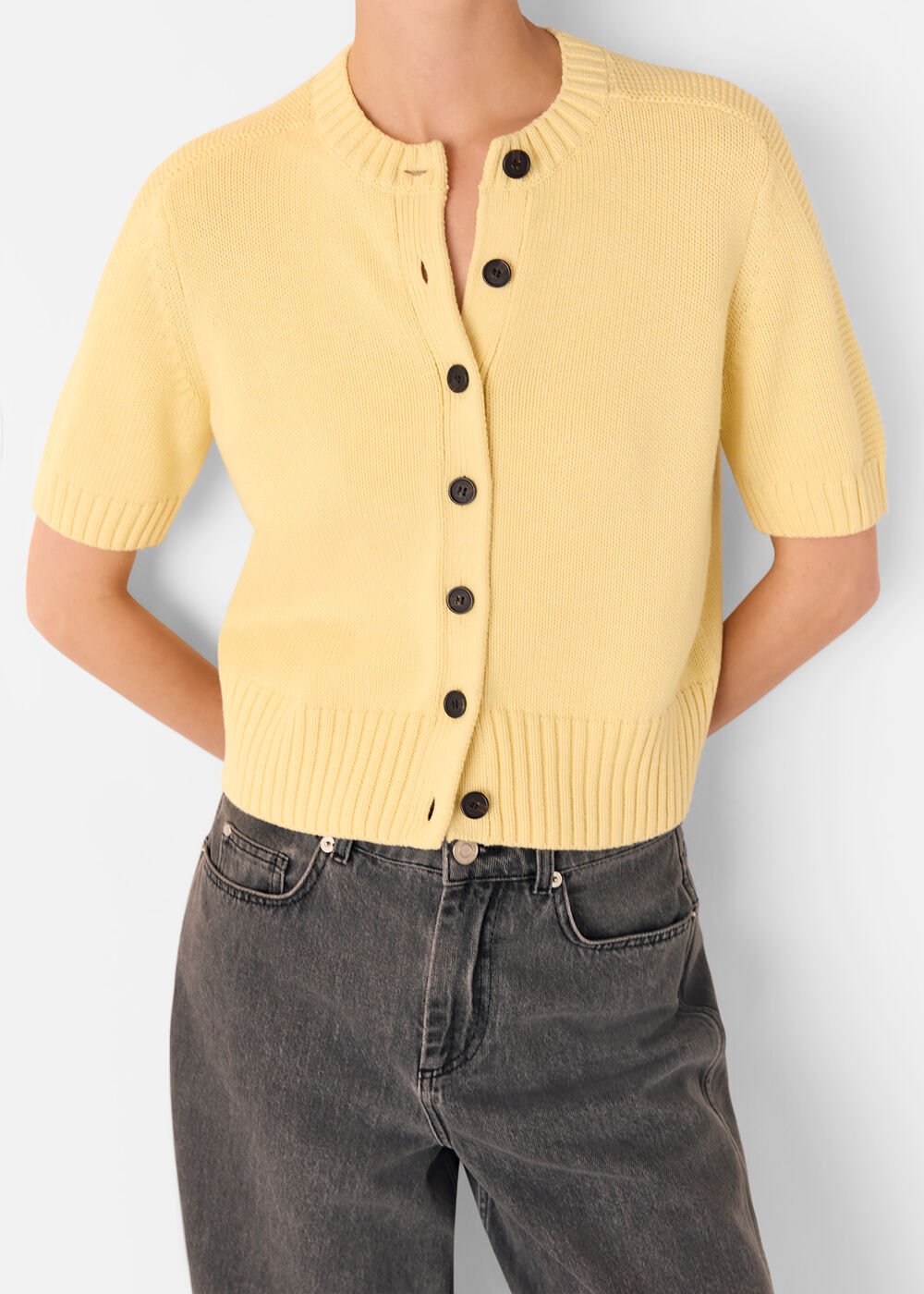 Yellow Short Sleeve Button Cardigan