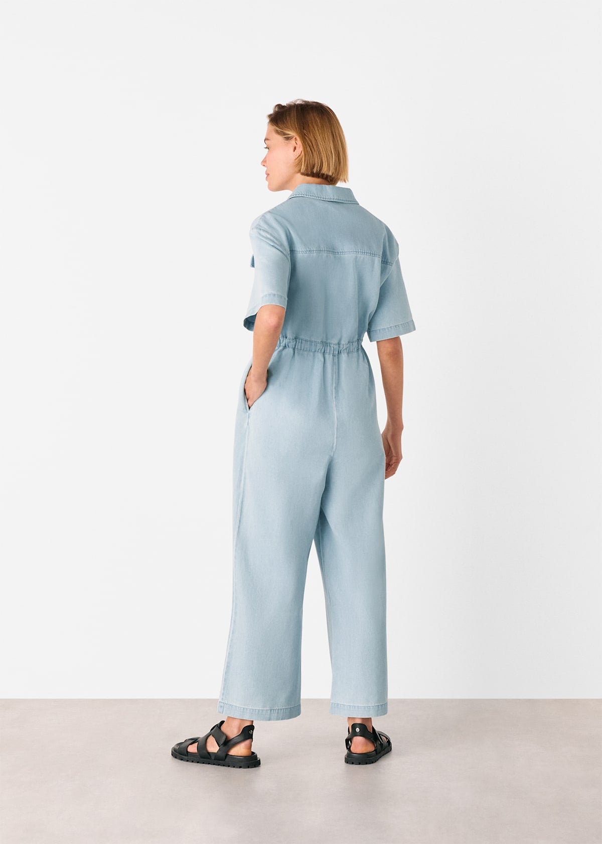 Denim Short Sleeve Utility Jumpsuit