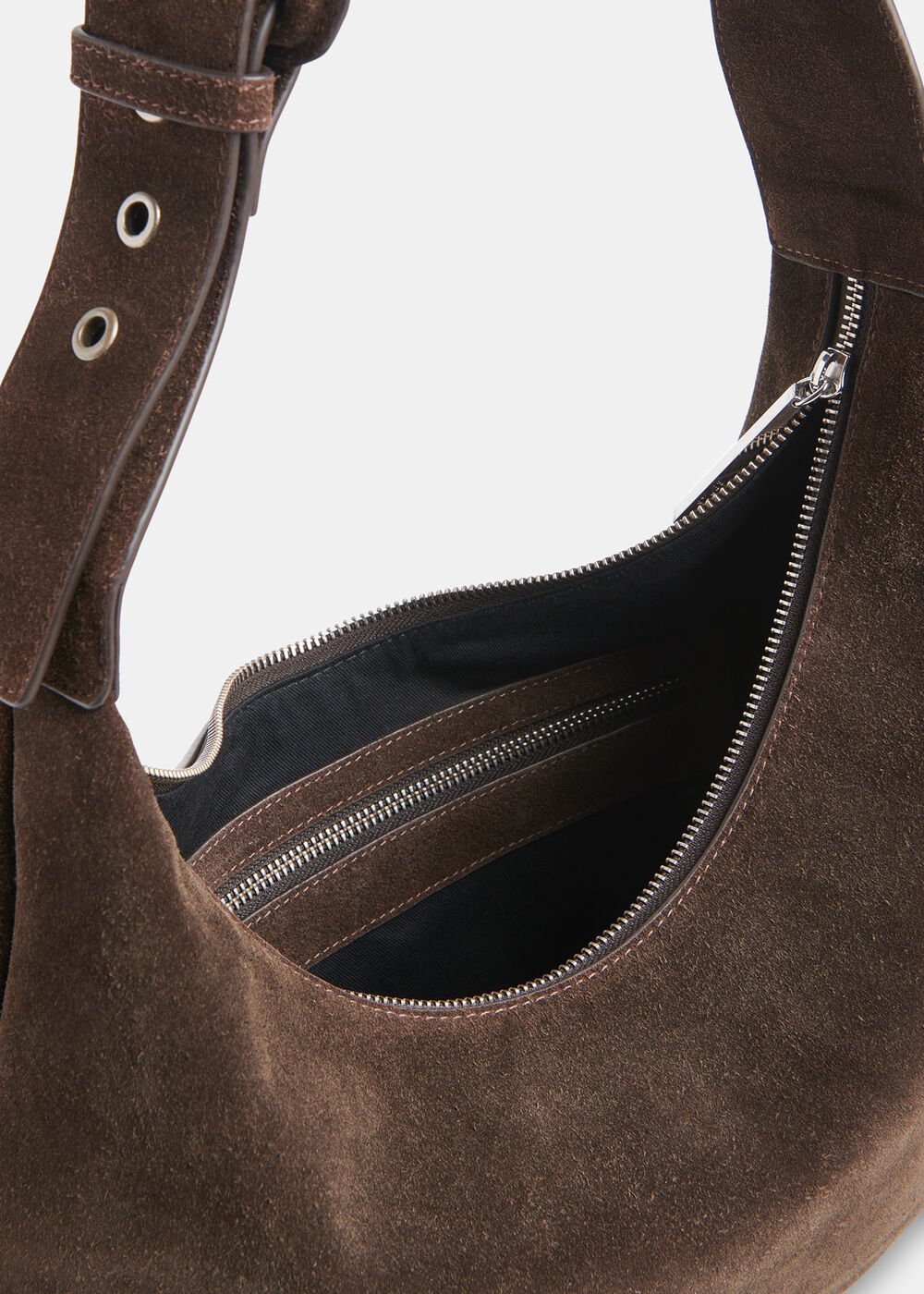 Chocolate Sia Suede Curved Crossbody Bag