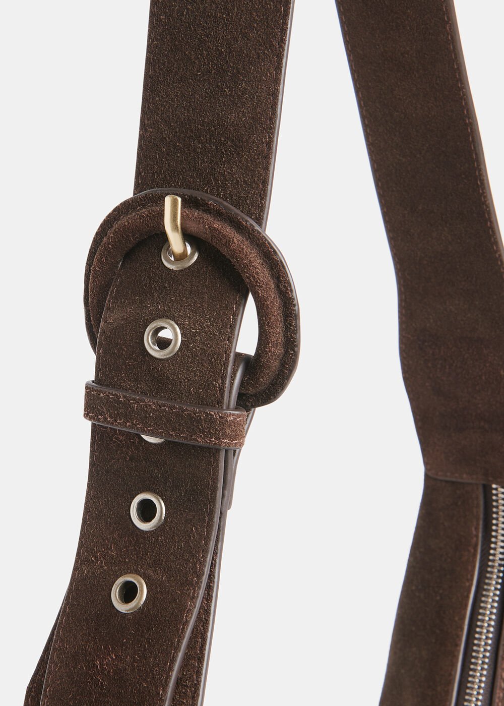 Chocolate Sia Suede Curved Crossbody Bag