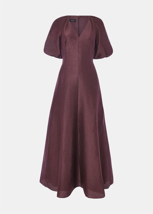 Burgundy Silk Blend Taffeta Maxi Dress