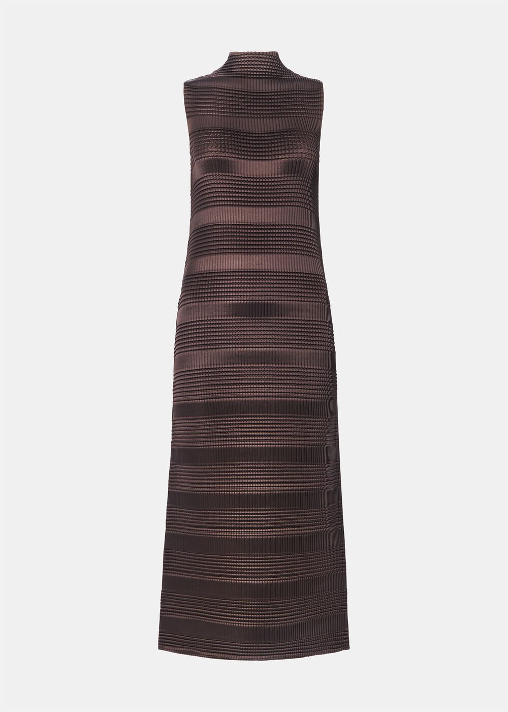 Brown Sleeveless Plisse Midi Dress