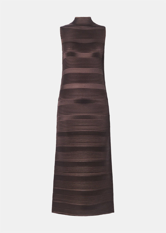 Brown Sleeveless Plisse Midi Dress
