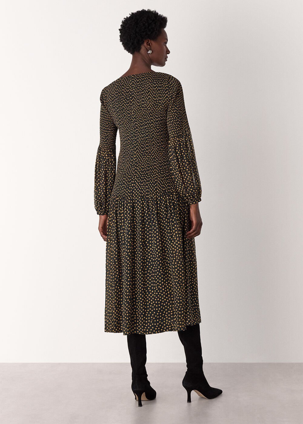 Black/Multi Spot Print Plisse Midi Dress