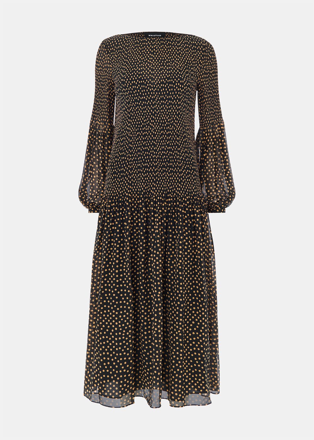 Black/Multi Spot Print Plisse Midi Dress