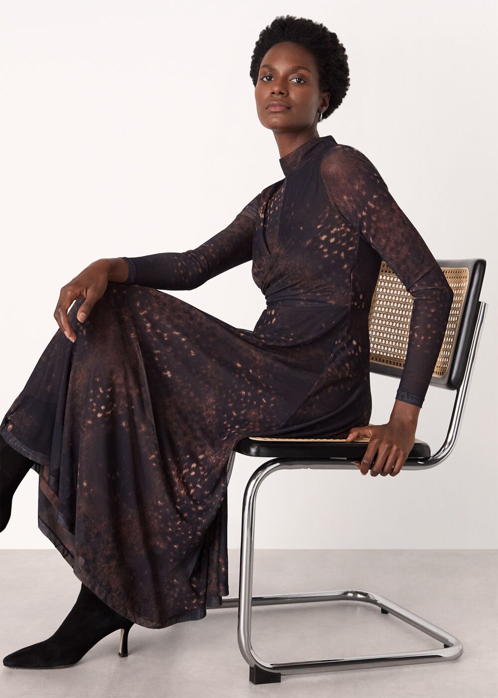 Brown/Multi Spotted Animal Mesh Dress