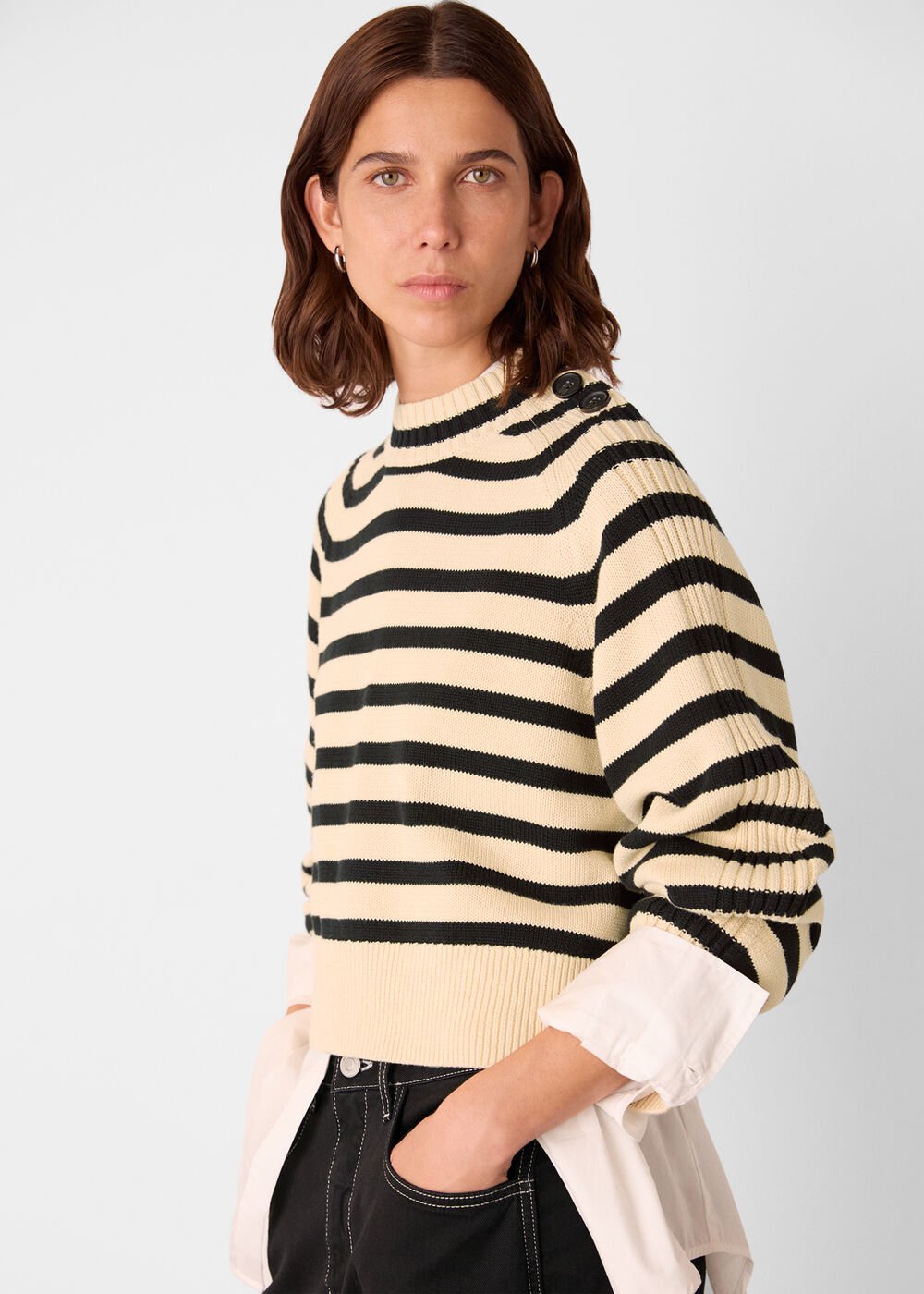 Ivory/Multi Stripe Detail Cotton Knit