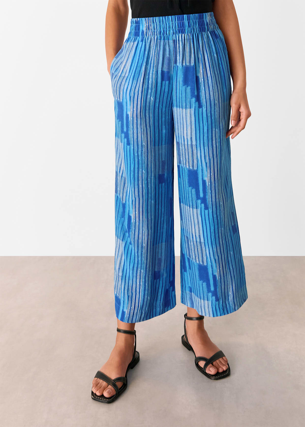 Blue/Multi Stripe Print Cropped Trouser