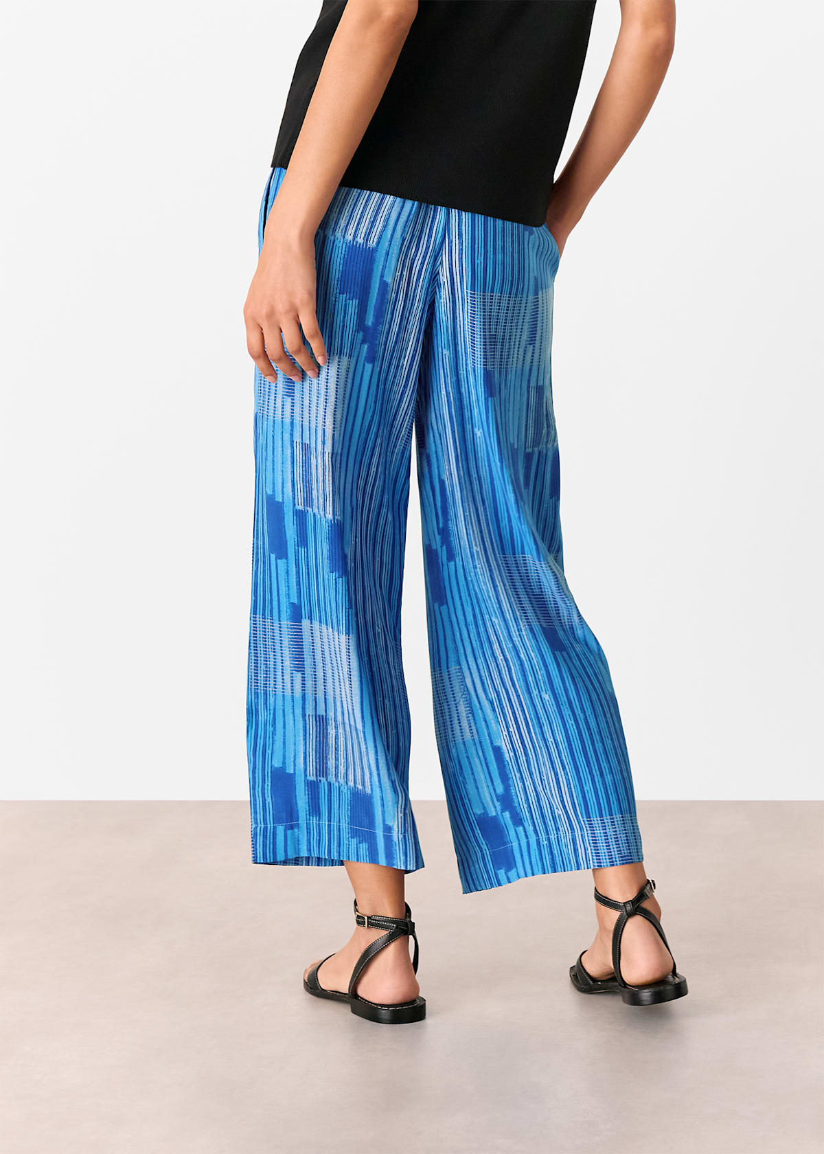 Blue/Multi Stripe Print Cropped Trouser