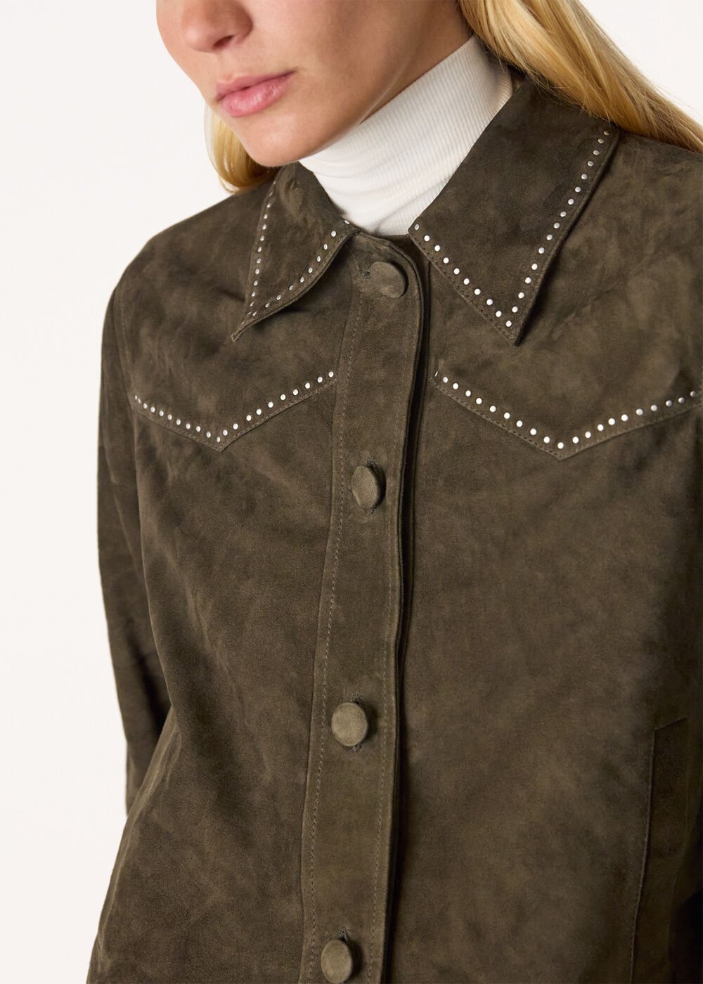 Olive Suede Leather Studded Jacket