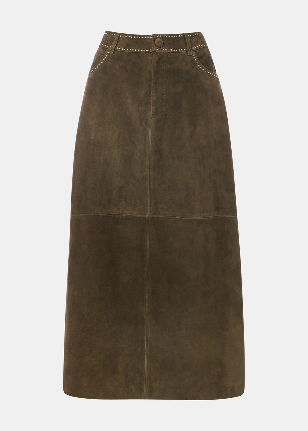 Olive Suede Studded Column Skirt