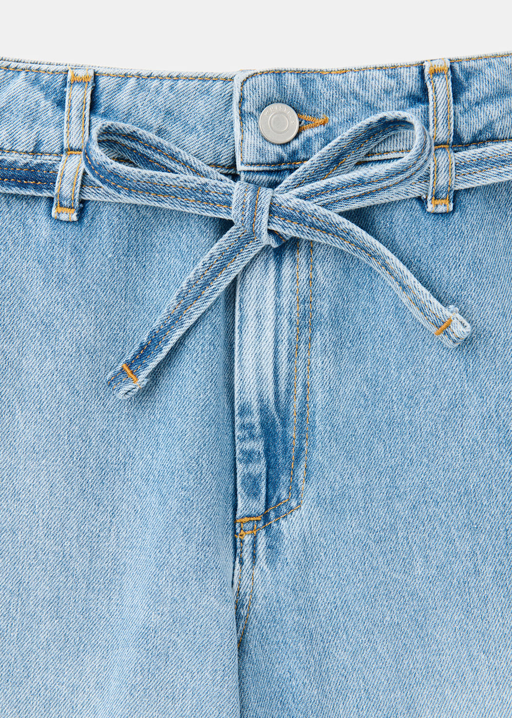 Light Wash Tie Waist Barrel Leg Jean