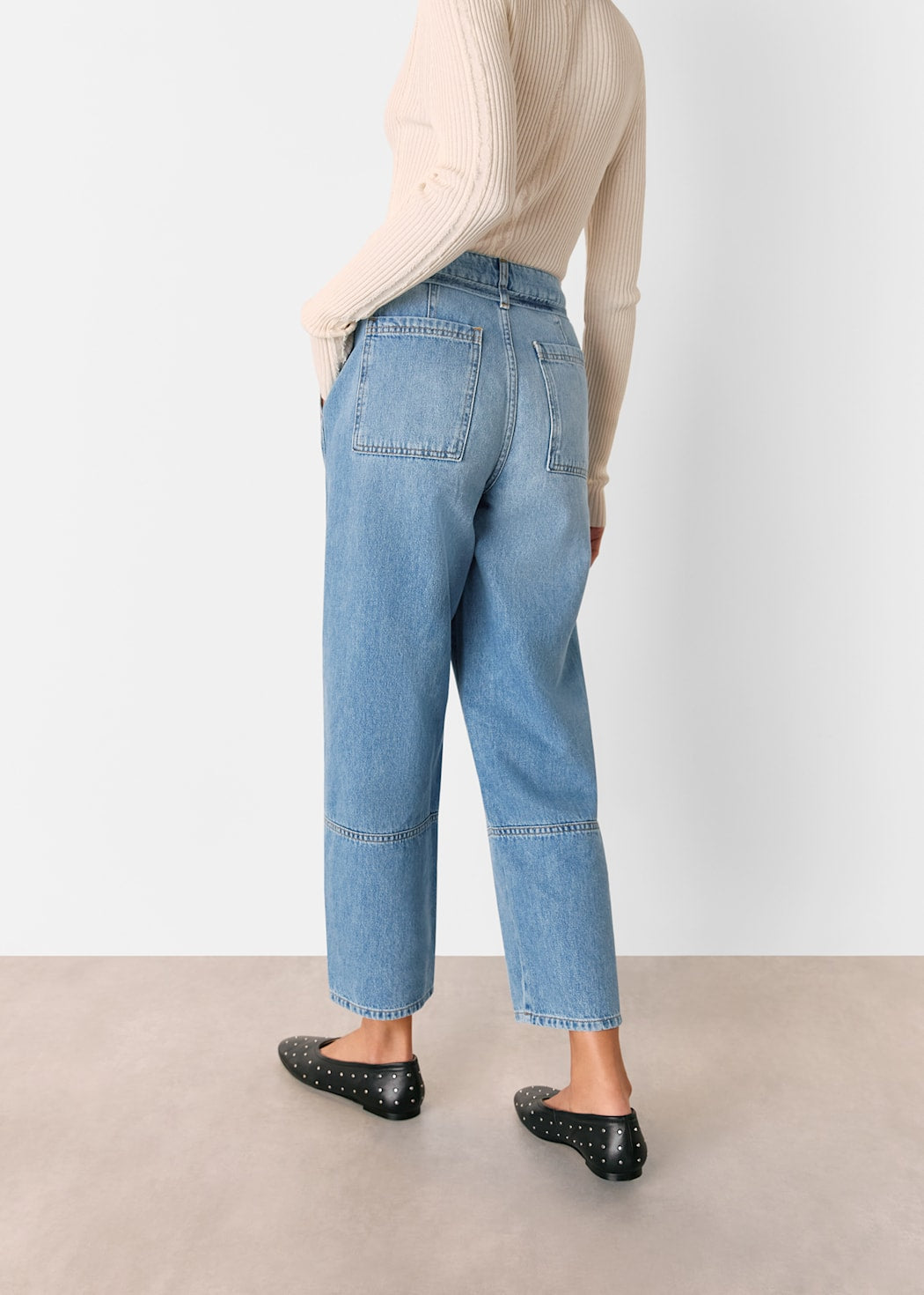 Light Wash Tie Waist Barrel Leg Jean