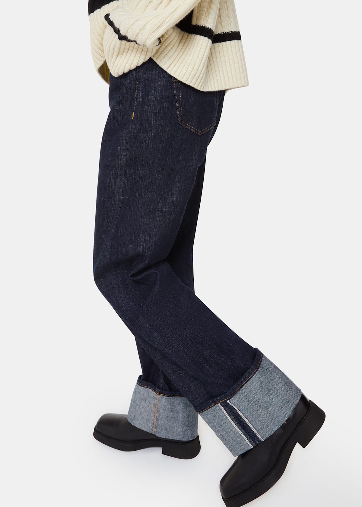 Dark Denim Turn Up Selvedge Jeans