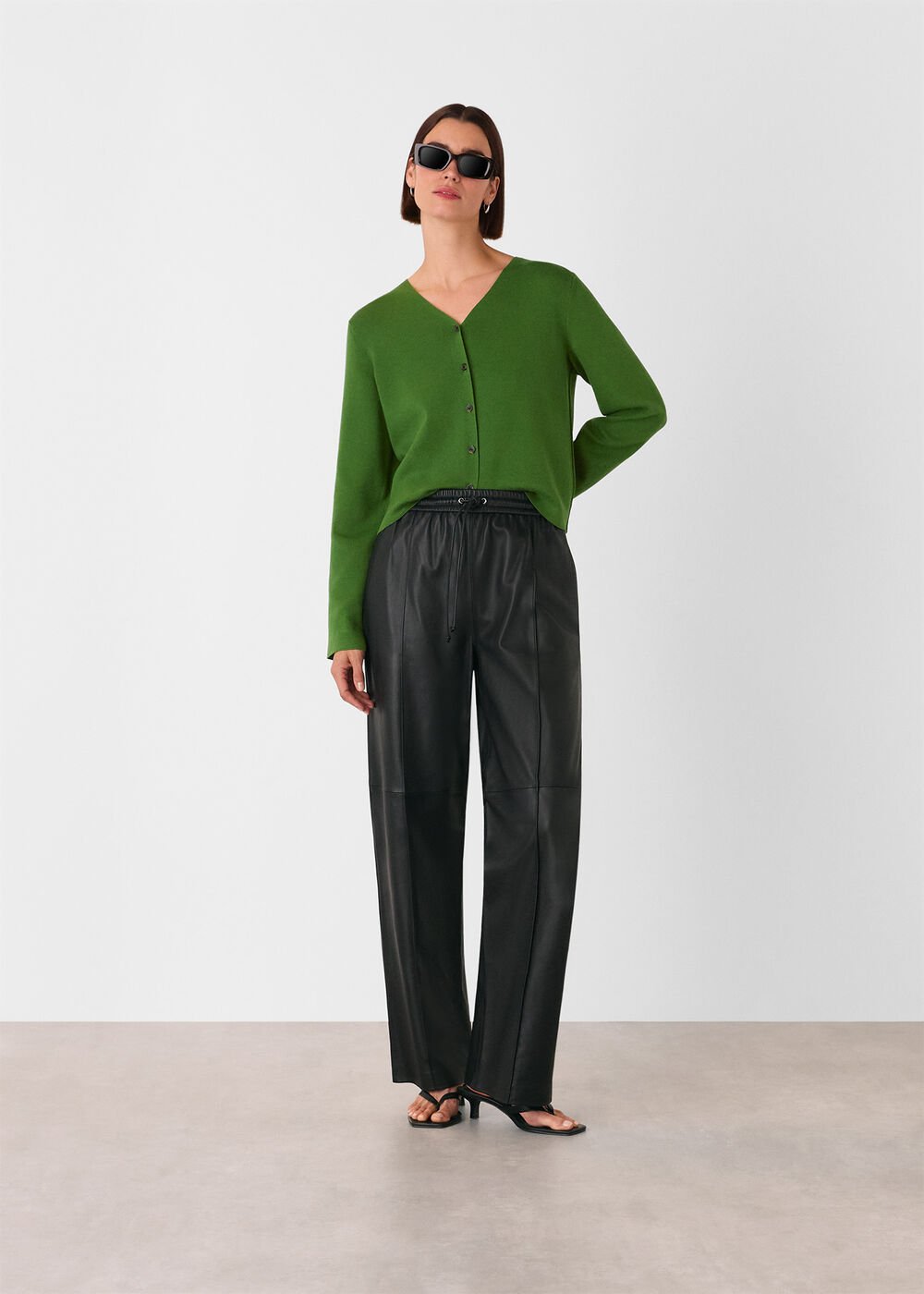 Green V Neck Button Front Cardigan