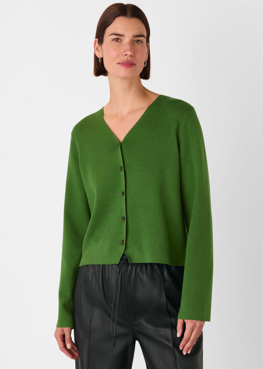 Green V Neck Button Front Cardigan