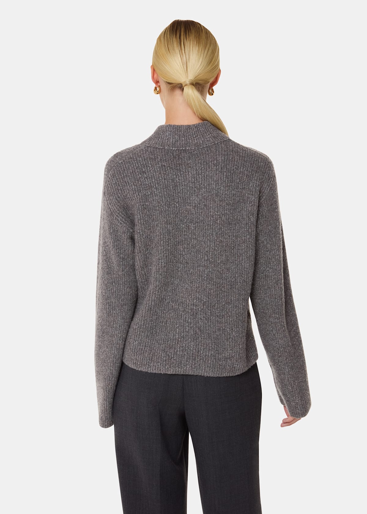 Grey V Neck Wool Mix Knit Top