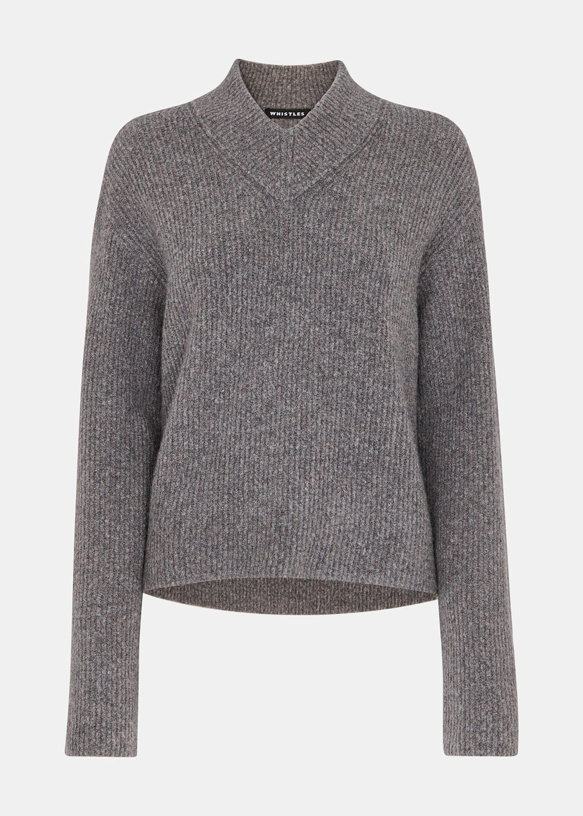 Grey V Neck Wool Mix Knit Top