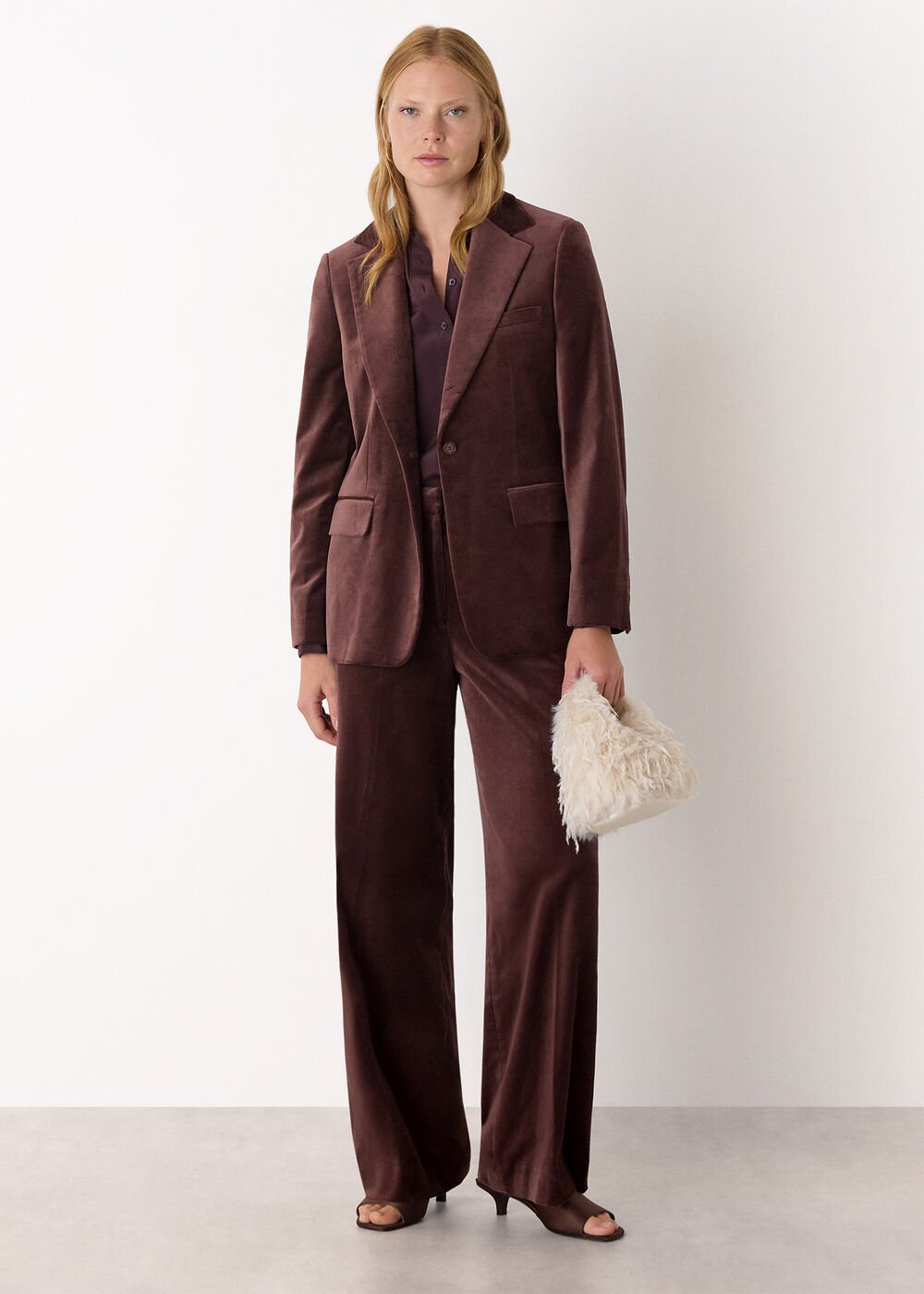 Brown Velvet Straight Leg Trouser