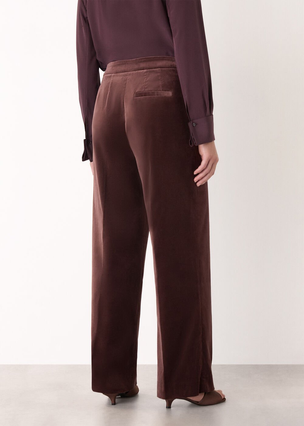 Brown Velvet Straight Leg Trouser