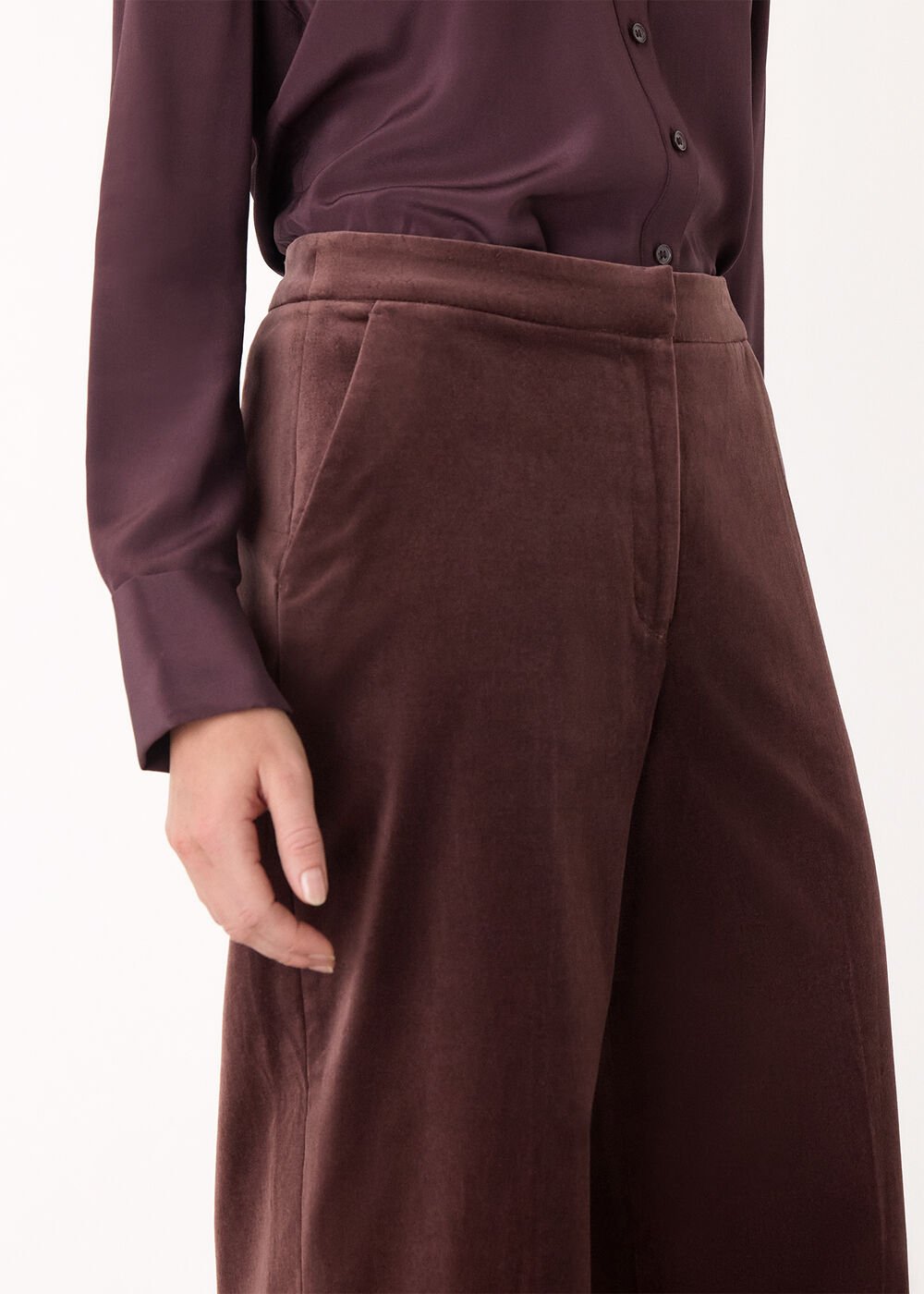 Brown Velvet Straight Leg Trouser