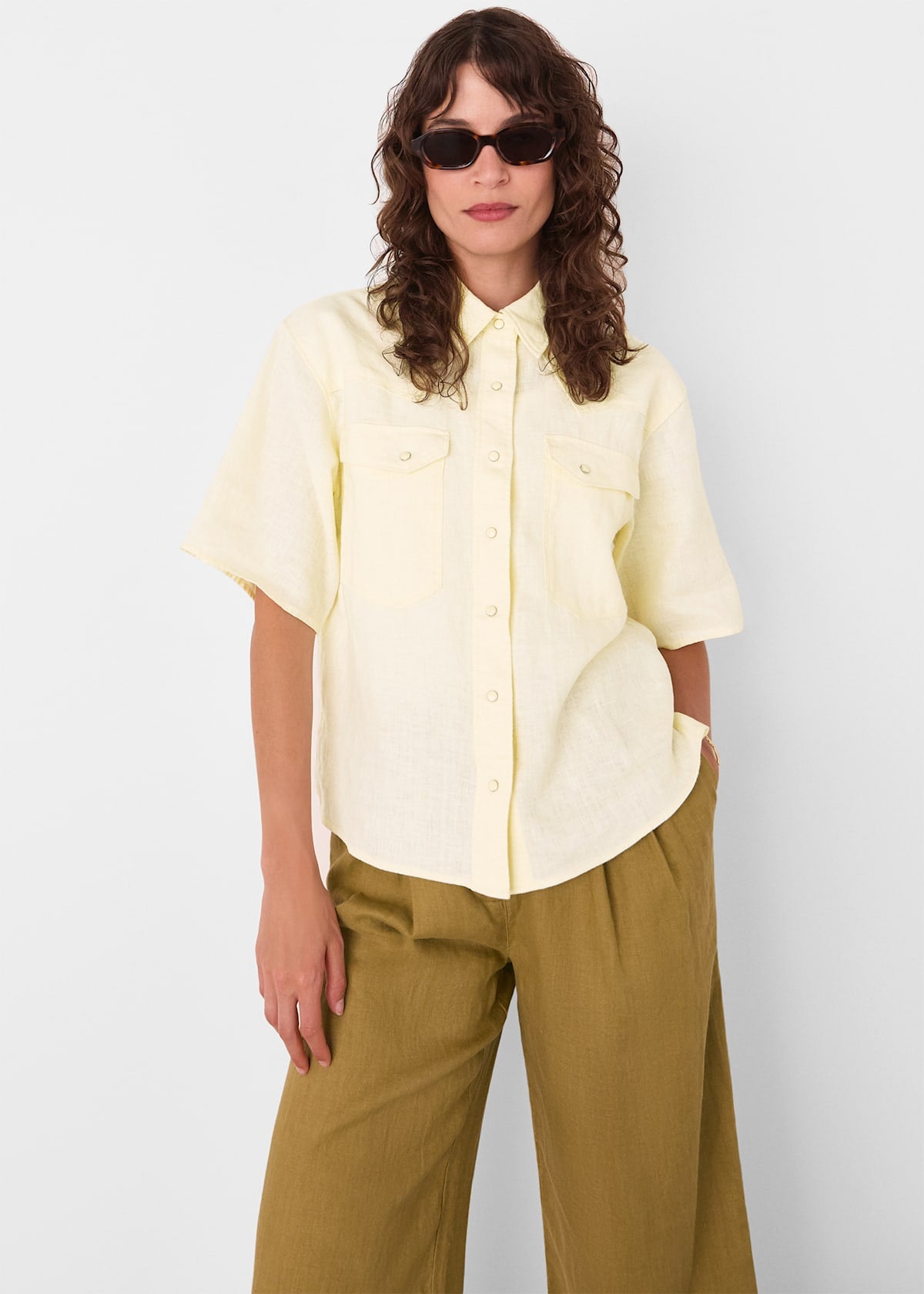 Ivory Linen Western Detail Shirt