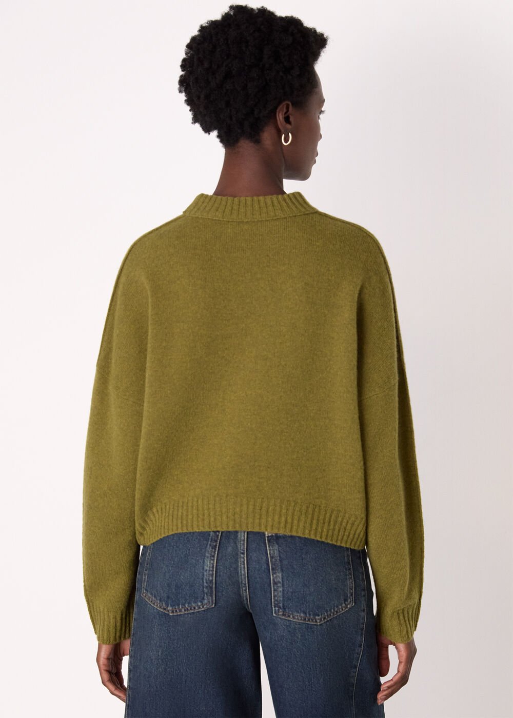 Olive Wool Curved Hem Knit