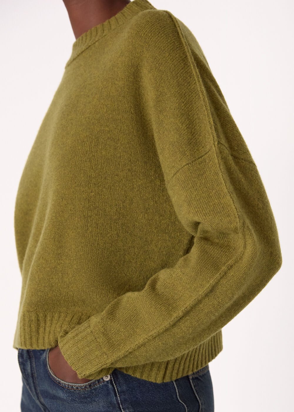 Olive Wool Curved Hem Knit
