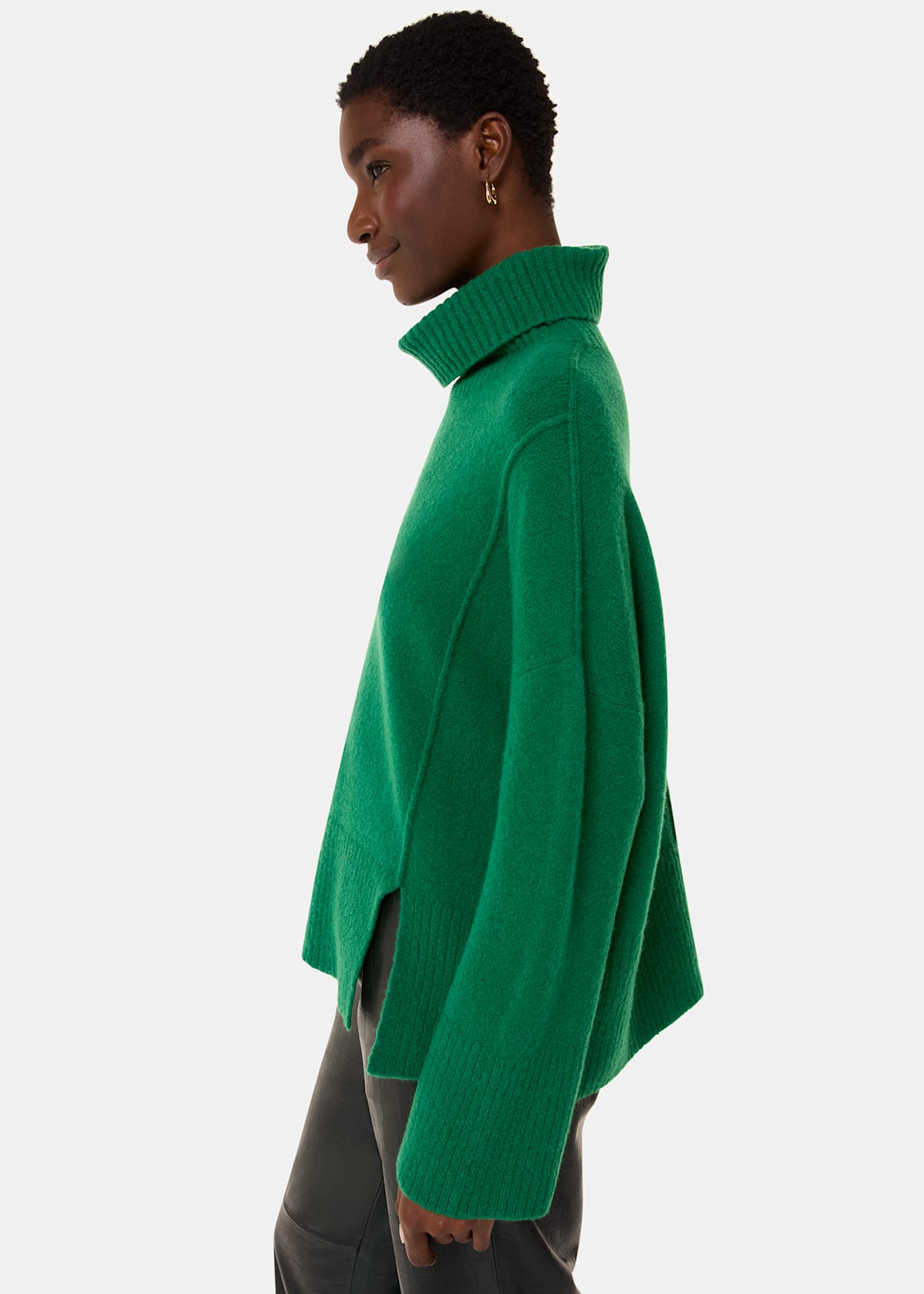 Green Wool Mix Roll Neck Knit Jumper