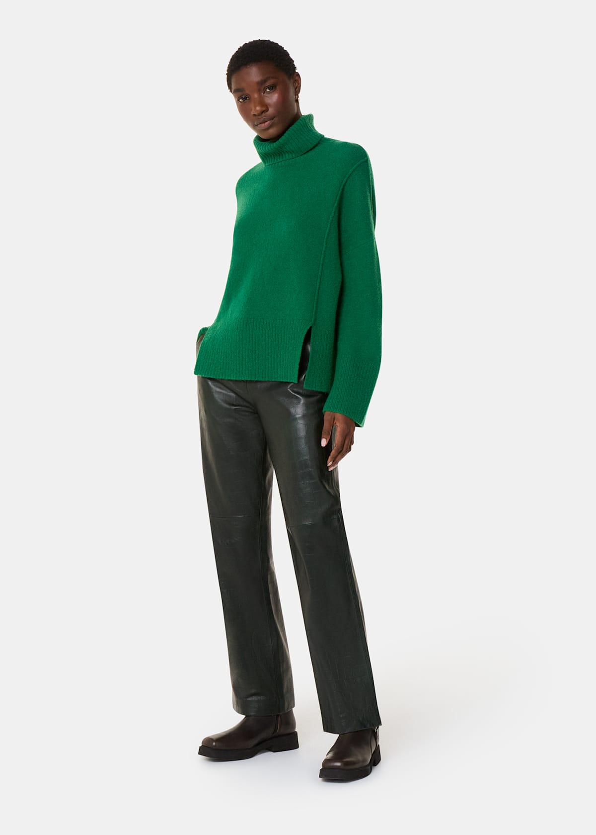 Green Wool Mix Roll Neck Knit Jumper