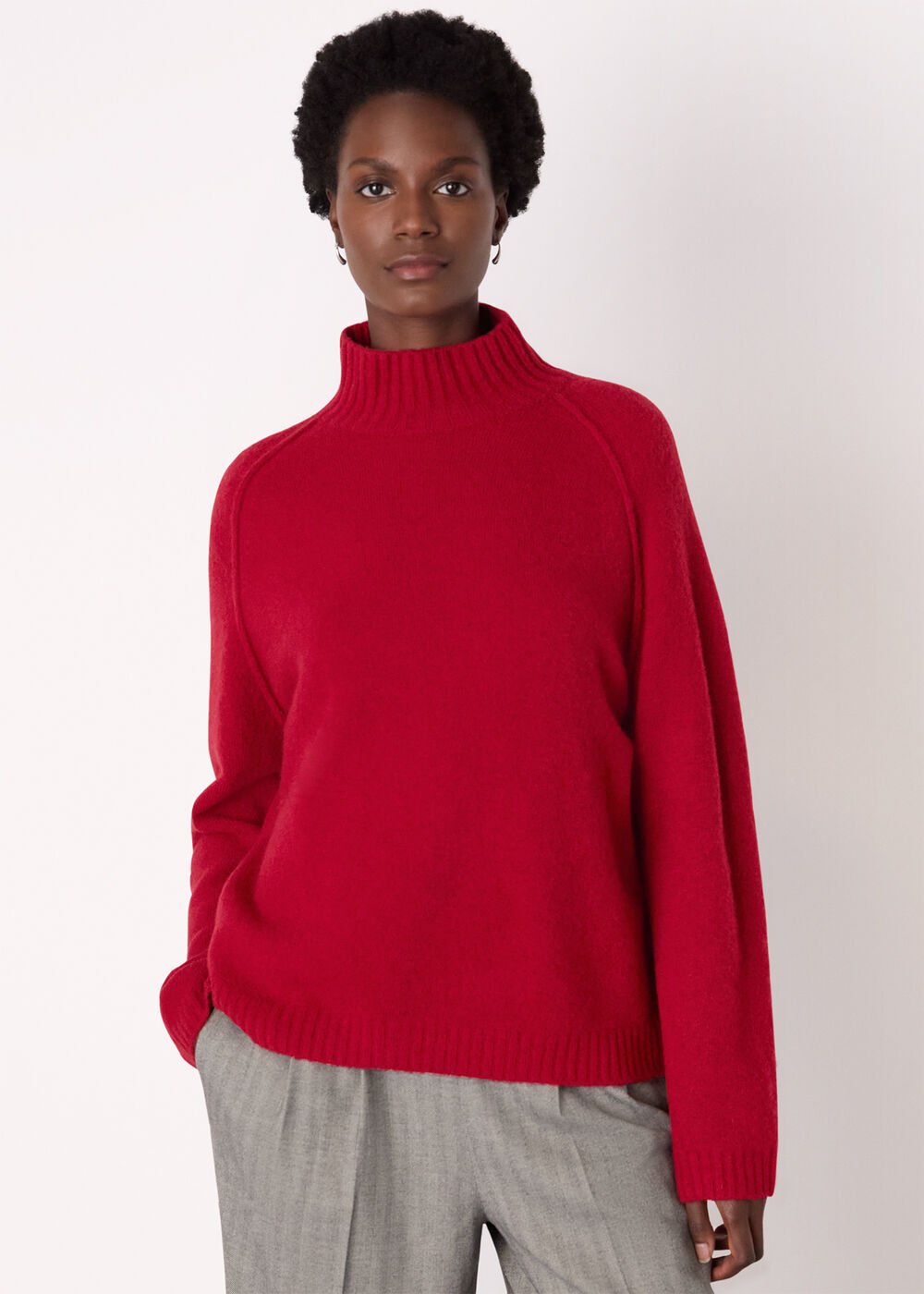 Red Wool Mix Split Funnel Knit