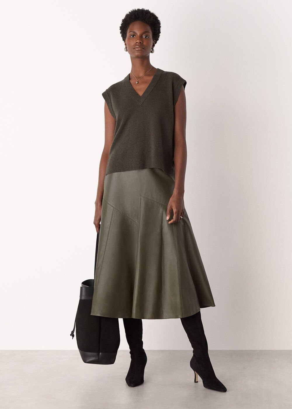 Khaki Wool V Neck Tank Top