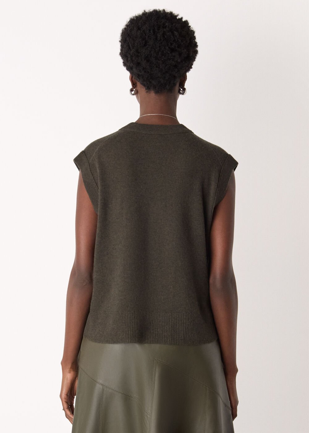 Khaki Wool V Neck Tank Top