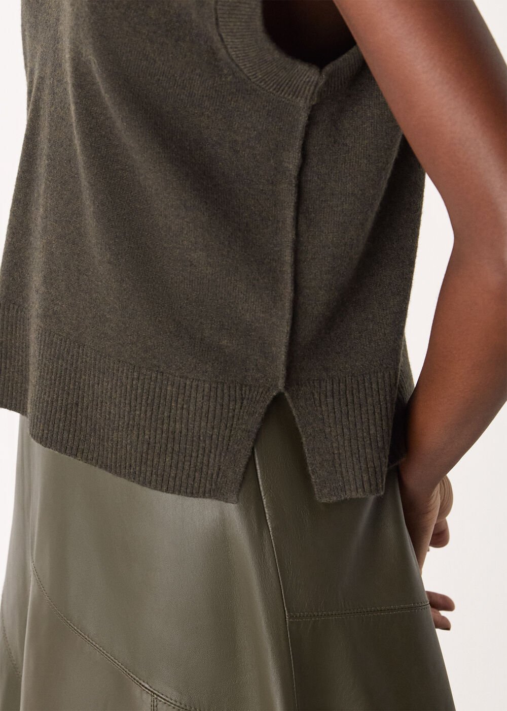 Khaki Wool V Neck Tank Top