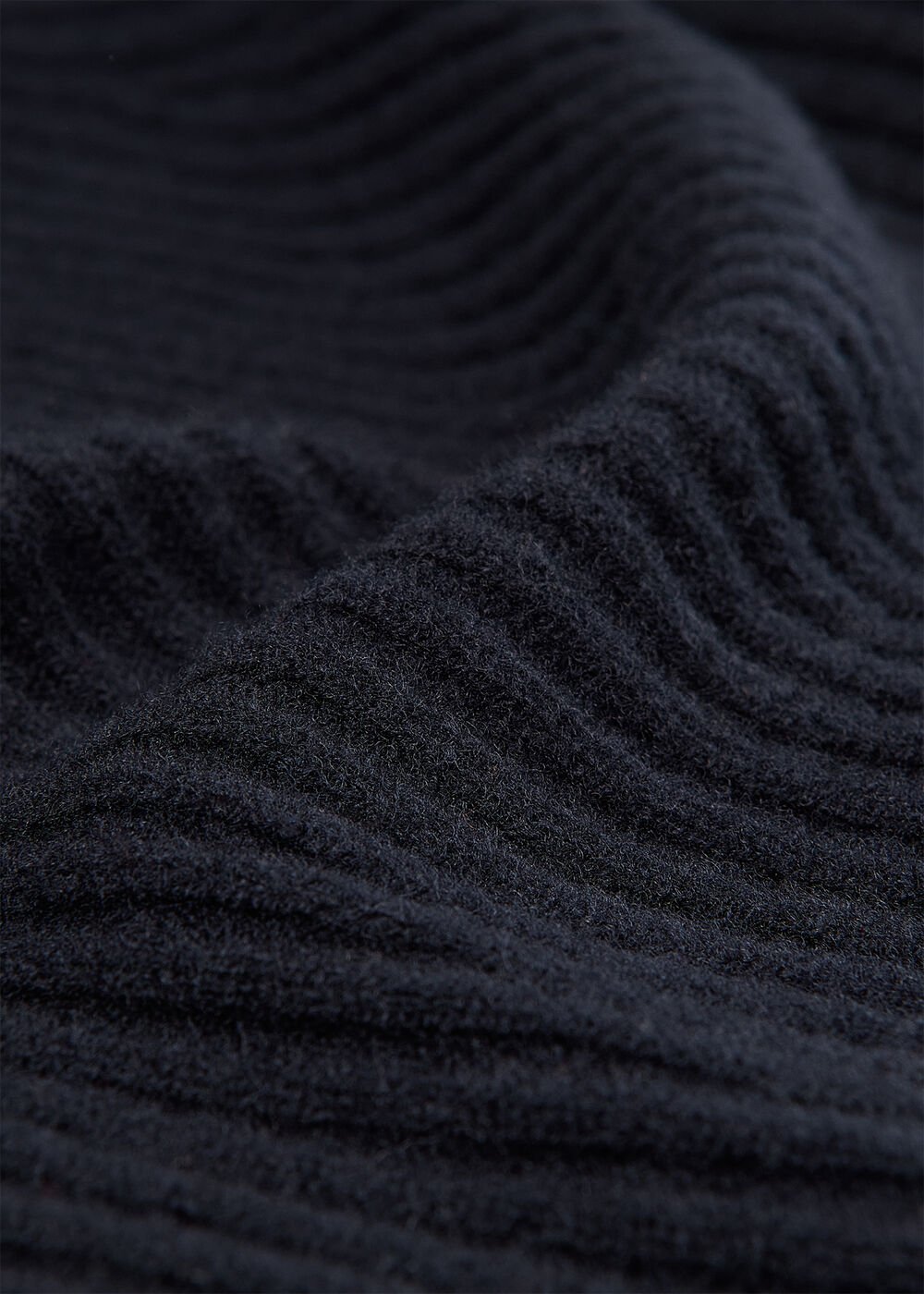 Navy Wool Zip Front Rib Cardigan