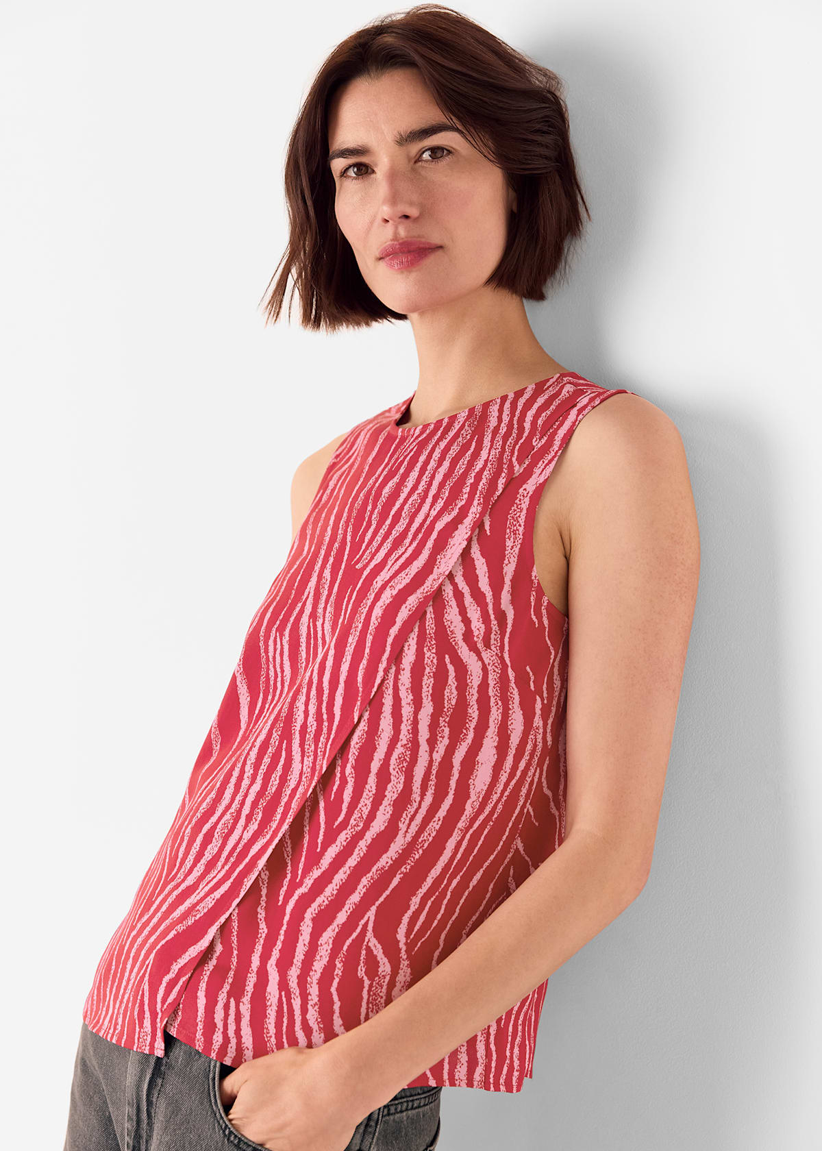 Red/Multi Zebra Layered Wrap Crepe Tank