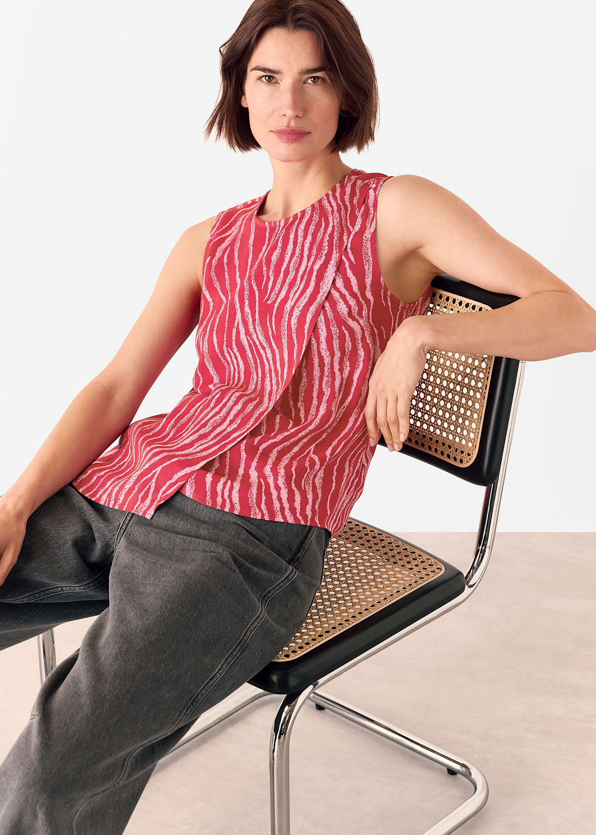 Red/Multi Zebra Layered Wrap Crepe Tank