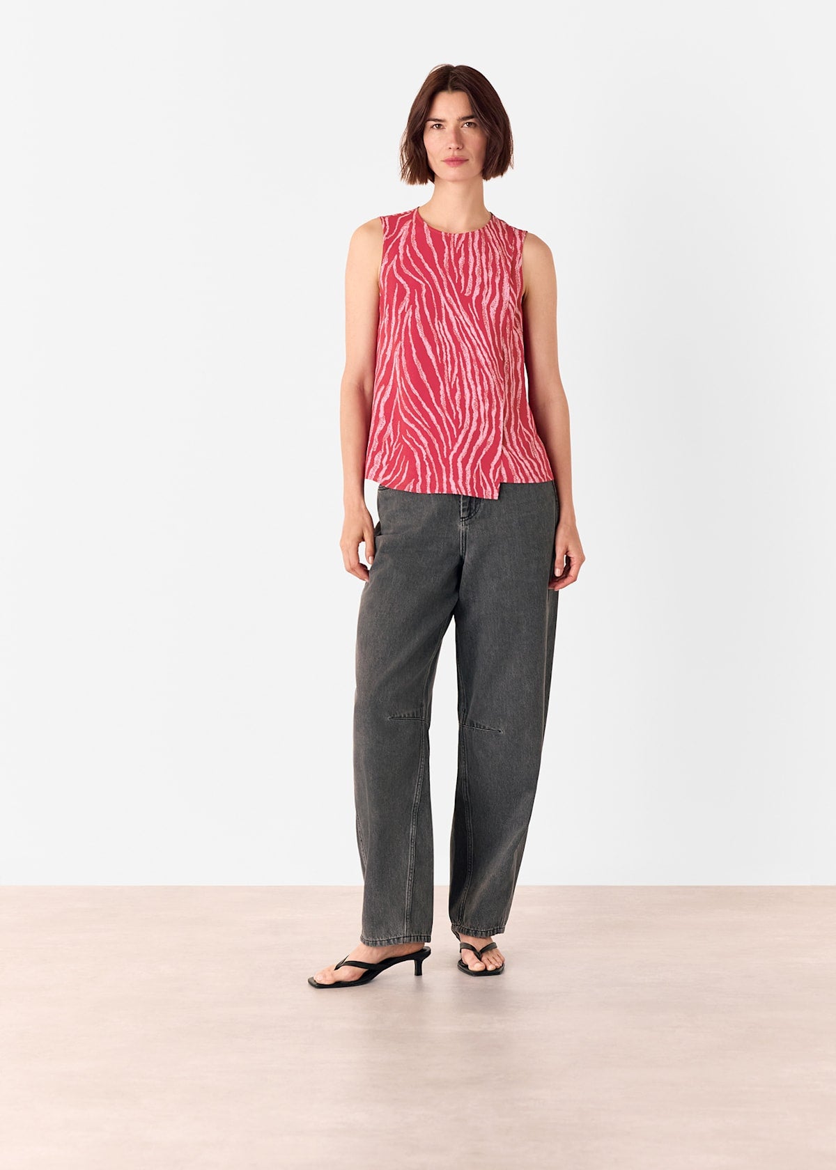 Red/Multi Zebra Layered Wrap Crepe Tank