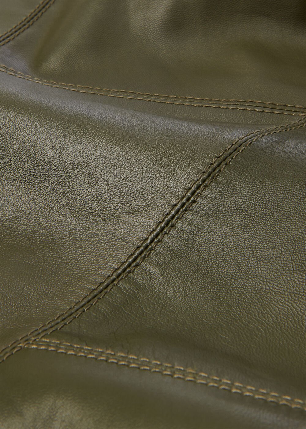 Khaki Zig Zag Panel Leather Skirt